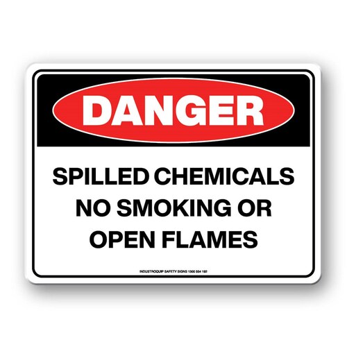 Danger Sign - Spilled Chemicals No Smoking Or Open Flames