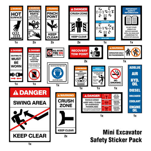 Mini Excavator Safety Sticker Pack