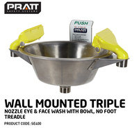 Pratt™ Wall Mounted Triple Nozzle Eye & Face Wash With Bowl. No Foot Treadle