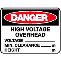 Danger Sign - High Voltage Overhead with Measurements