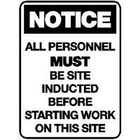 Notice Sign - All Personnel Must Be Site Inducted