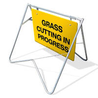 Swing Stand & Sign - Grass Cutting In Progress - 900 x 600mm