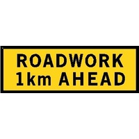 Boxed Edge Road Sign - Roadwork 1km Ahead - 2400 x 900mm