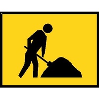Boxed Edge Road Sign - Digger Symbol (Yellow) - 1200 x 900mm