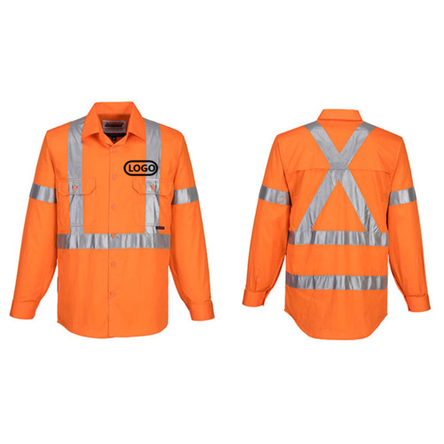 Embroidered Long Sleeve Rail Work Shirt with X Tape - Pack of 10