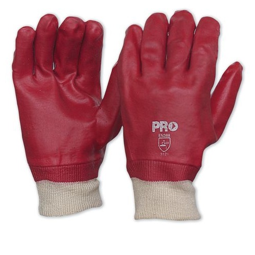 Red PVC Glove with Knitted Wrist