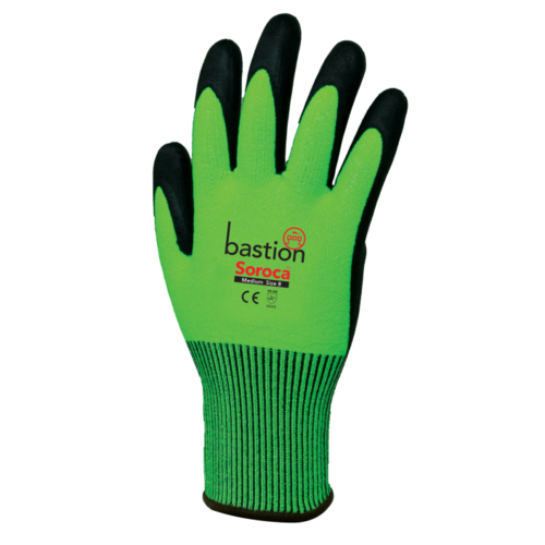 Bastion Soroca™ High Viz Green HPPE Gloves Black Micro Foam Nitrile Palm Coating - Cut Level 5
