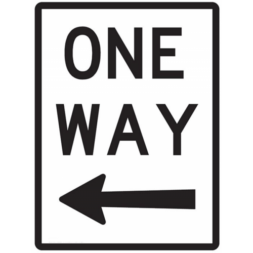 R2-2-Left Arrow One Way- Class 1 Reflective - 450mm x 600mm