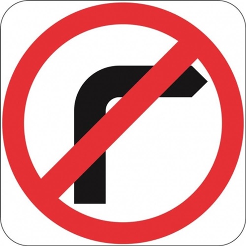 R2-6M(R) No Right Turn- Class 1 Reflective - 600mm x 600mm