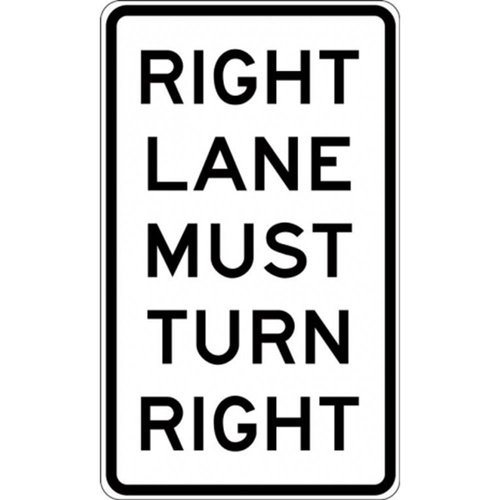 R2-9AR Right Lane Must Turn Right- Class 1 Reflective - 450mm x 750mm