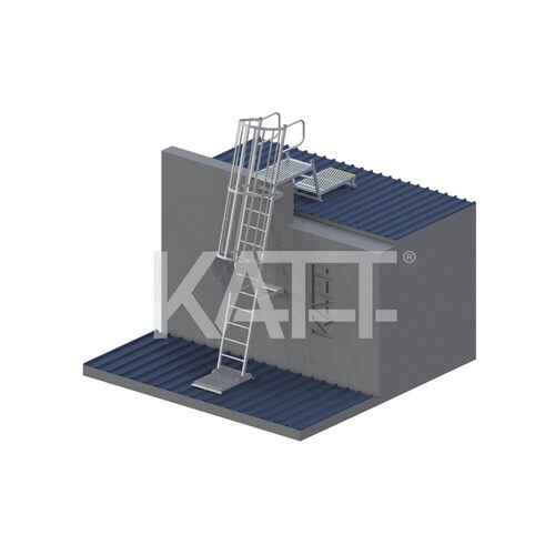 Angled Cage Ladder with Grabrails, Parapet Platform and 1.0m Landing