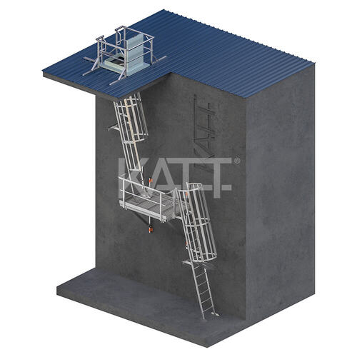 Angled Cage Ladder with Midway Landing Platform - Internal Access