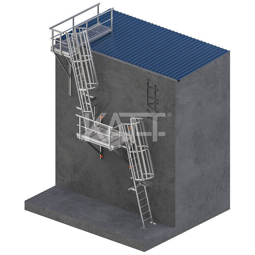Angled Cage Ladder with Midway and Top Landing Platform