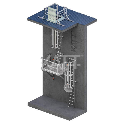 Vertical Cage Ladder with Midway Landing Platform - Internal Access