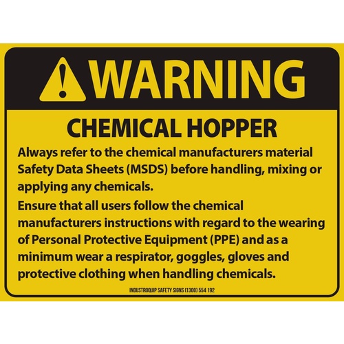 Chemical Hopper Warning Sticker - Pack of 10