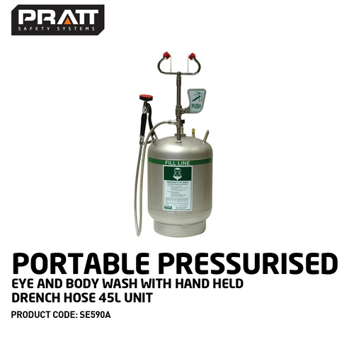 Pratt™ Portable Pressurised Eye And Body Wash With Hand Held Drench Hose. 45L Unit