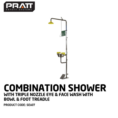Combination Shower With Triple Nozzle Eye & Face Wash With Bowl & Foot Treadle