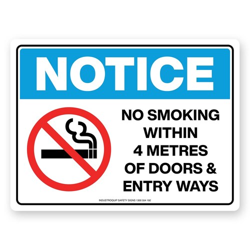 Notice Sign - No Smoking Within 4 Metres Of Doors & Entry Ways
