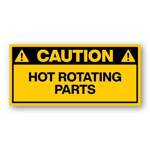 Caution Hot Rotating Parts Stickers - Pack of 10