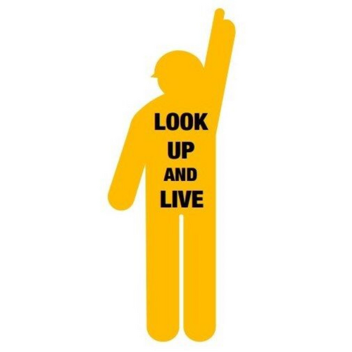 Yellow Corflute Worker Cutout - Look Up & Live Sign for Overhead Powerlines