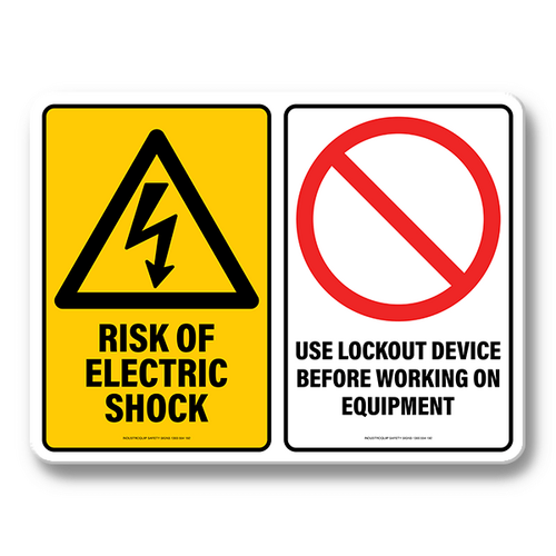 Multi Safety Sign - Risk of Electric Shock / Use Lockout Device Before Working on Equipment