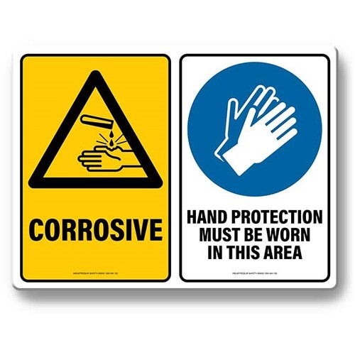 Multi Safety Sign - Corrosive / Hand Protection Must Be Worn In This Area