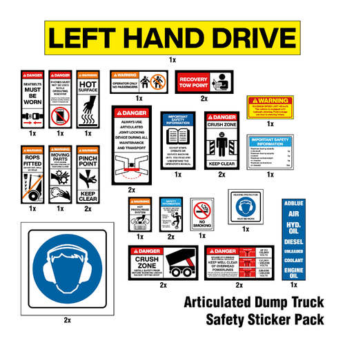 Articulated Dump Truck Safety Sticker Pack