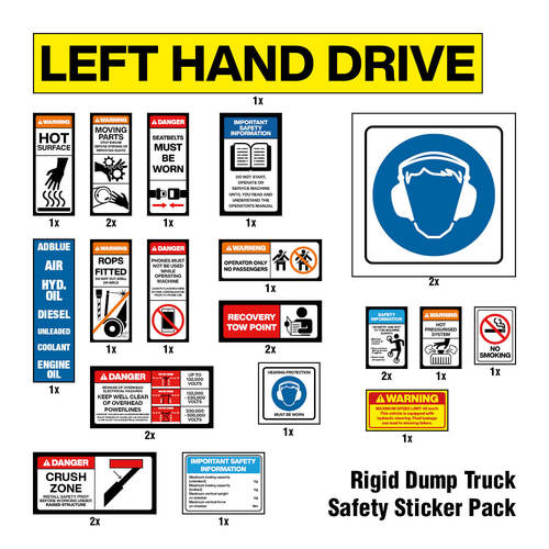 Rigid Dump Truck Safety Sticker Pack