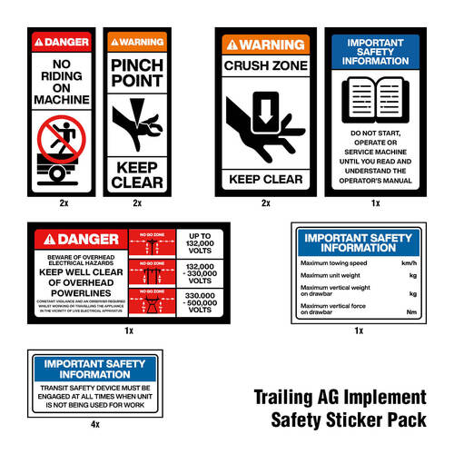 Trailing Ag Implement Safety Sticker Pack