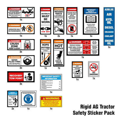 Rigid AG Tractor Safety Sticker Pack