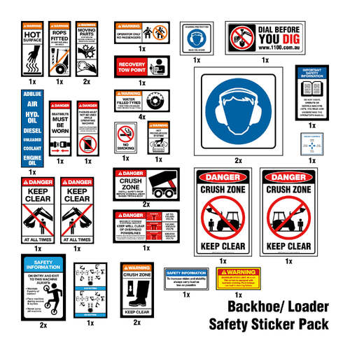 Backhoe/ Loader Safety Sticker Pack