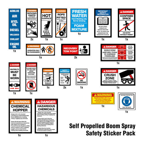 Self Propelled Boom Spray Safety Sticker Pack