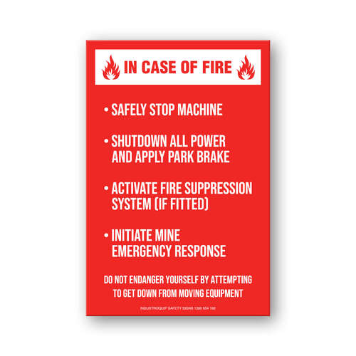 In Case of Fire Machinery Safety Sticker to NSW MDG15 Standard