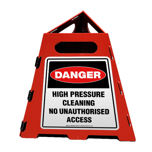 Collapsible Pyramid Sign - Danger High Pressure Cleaning No Unauthorised Access