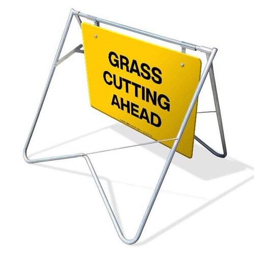 Swing Stand & Sign - Grass Cutting Ahead
