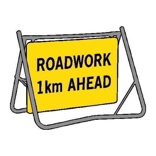 Swing Stand & Sign - Roadwork 1km Ahead - 1200 x 900mm