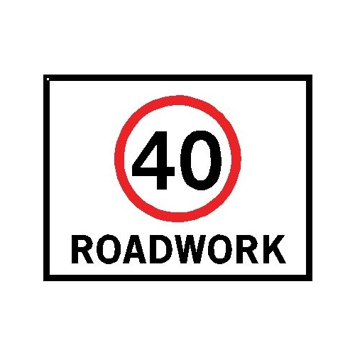 Boxed Edge Road Sign - 40KM/H Roadwork (Landscape) - 1200 x 900mm