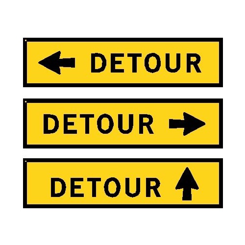 Boxed Edge Road Sign - Detour With Arrow