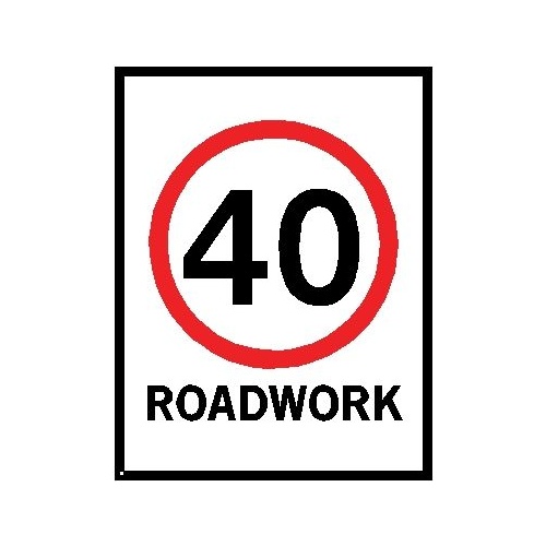 Boxed Edge Road Sign - 40km/h Roadwork (Portrait) - 1200 x 900mm