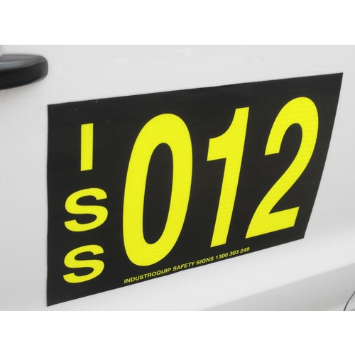 Custom UHF Call Up Sign/ Vehicle ID Number Plate for Construction and Mining- Self Adhesive