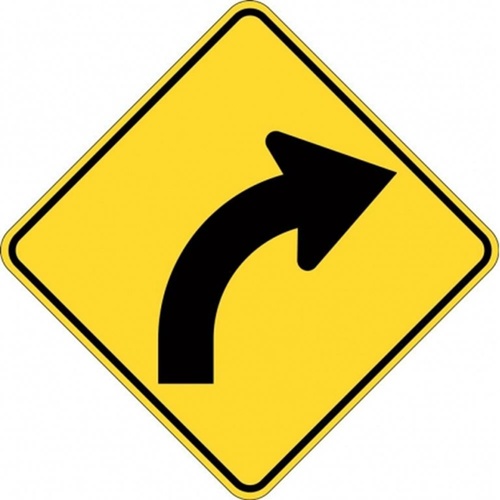 W1-3A-R Right Arrow Curve Sign- Class 1 Reflective - 600mm x 600mm