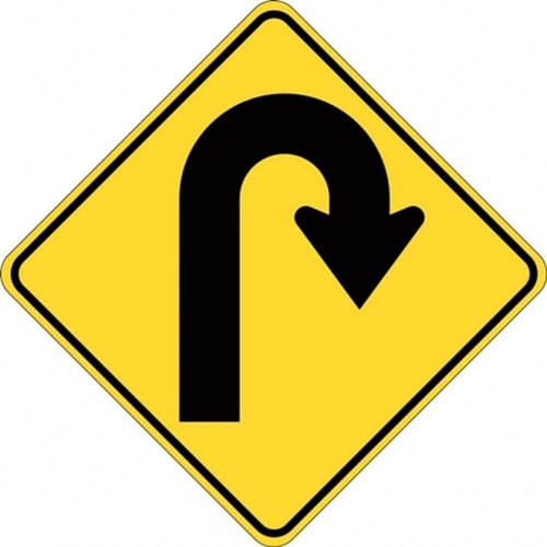 W1-7A_R Right Arrow Hairpin Bend Sign- Class 1 Reflective - 600mm x 600mm