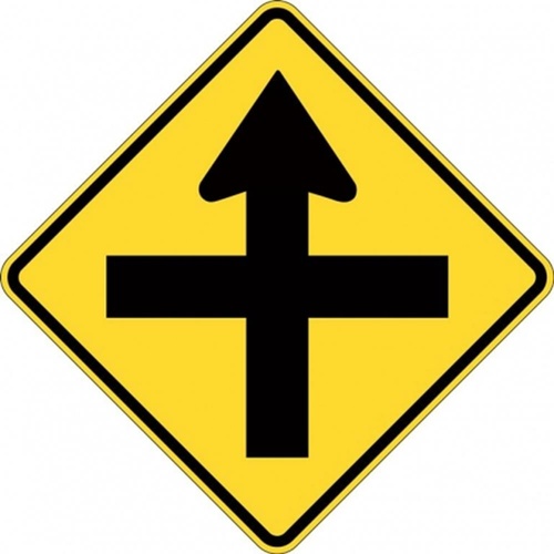 W2-1A Cross Road Sign- Class 1 Reflective - 600mm x 600mm