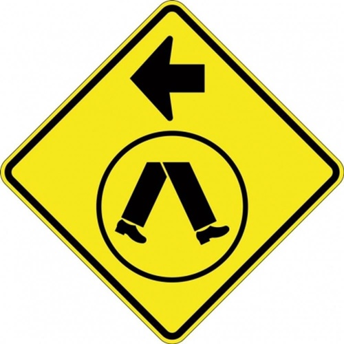 W6-2-1A Pedestrians Crossing Left Sign- Class 1 Reflective - 600mm x 600mm