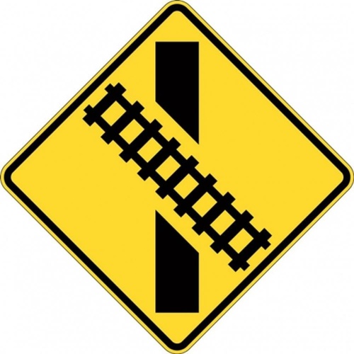 W7-9A_R Train Crossing Angle Right Sign- Class 1 Reflective - 600mm x 600mm