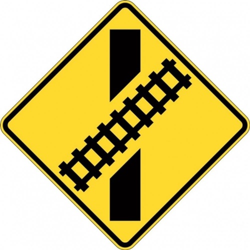 W7-9A_L Train Crossing Angle Left Sign- Class 1 Reflective - 600mm x 600mm